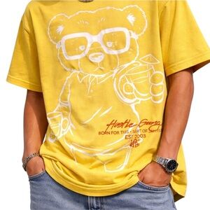 Hustle Gang Yellow Bear Graphic Tee XL Streetwear Teddy Bear T-Shirt